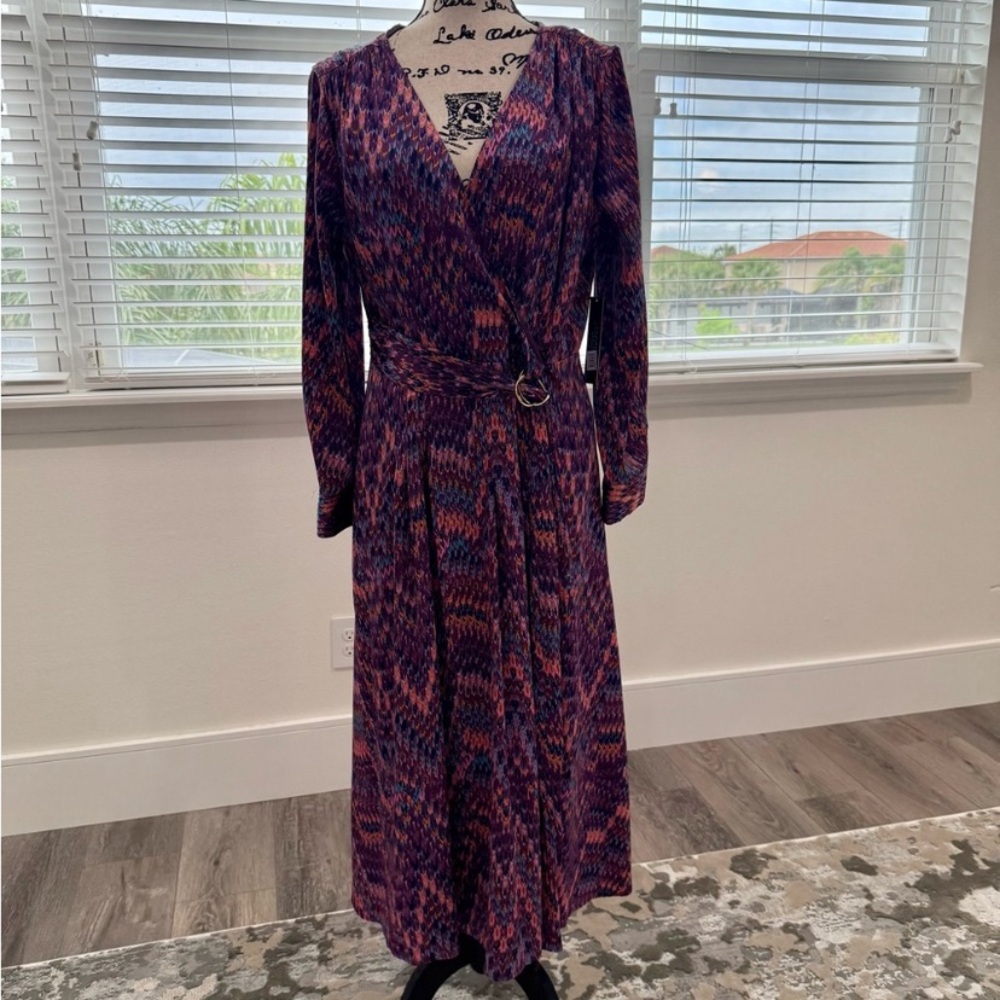 Tahari Purple Multicolor Patterned Dress